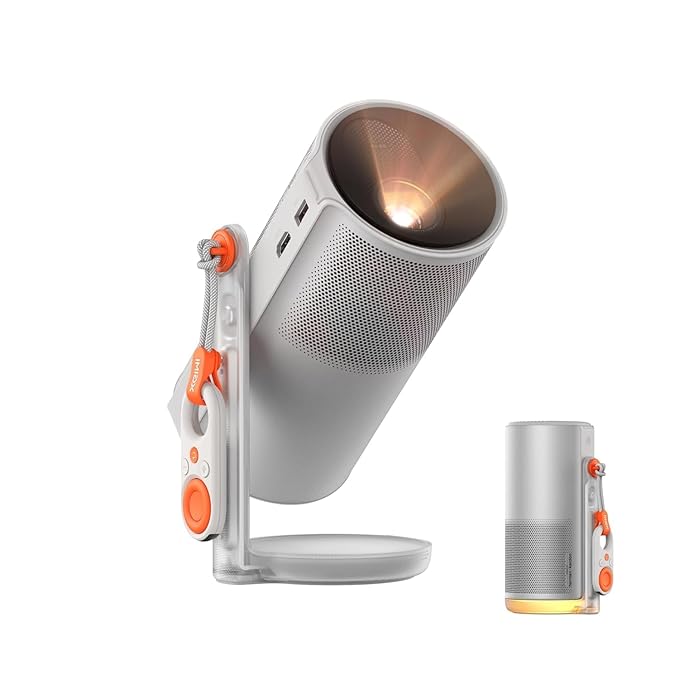 New Launch MoGo 4 Portable DLP Projector, 1080P FHD, 450 ISO Lumens, Google TV with Licensed Netflix, 2.5Hr Battery, 360°Adjustable Stand, 2×6W Harman Kardon Speakers, Sunset Filter