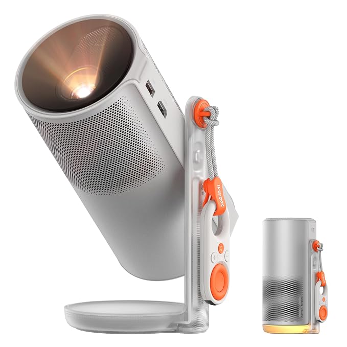 New Launch MoGo 4 Portable DLP Projector, 1080P FHD, 450 ISO Lumens, Google TV with Licensed Netflix, 2.5Hr Battery, 360°Adjustable Stand, 2×6W Harman Kardon Speakers, Sunset Filter